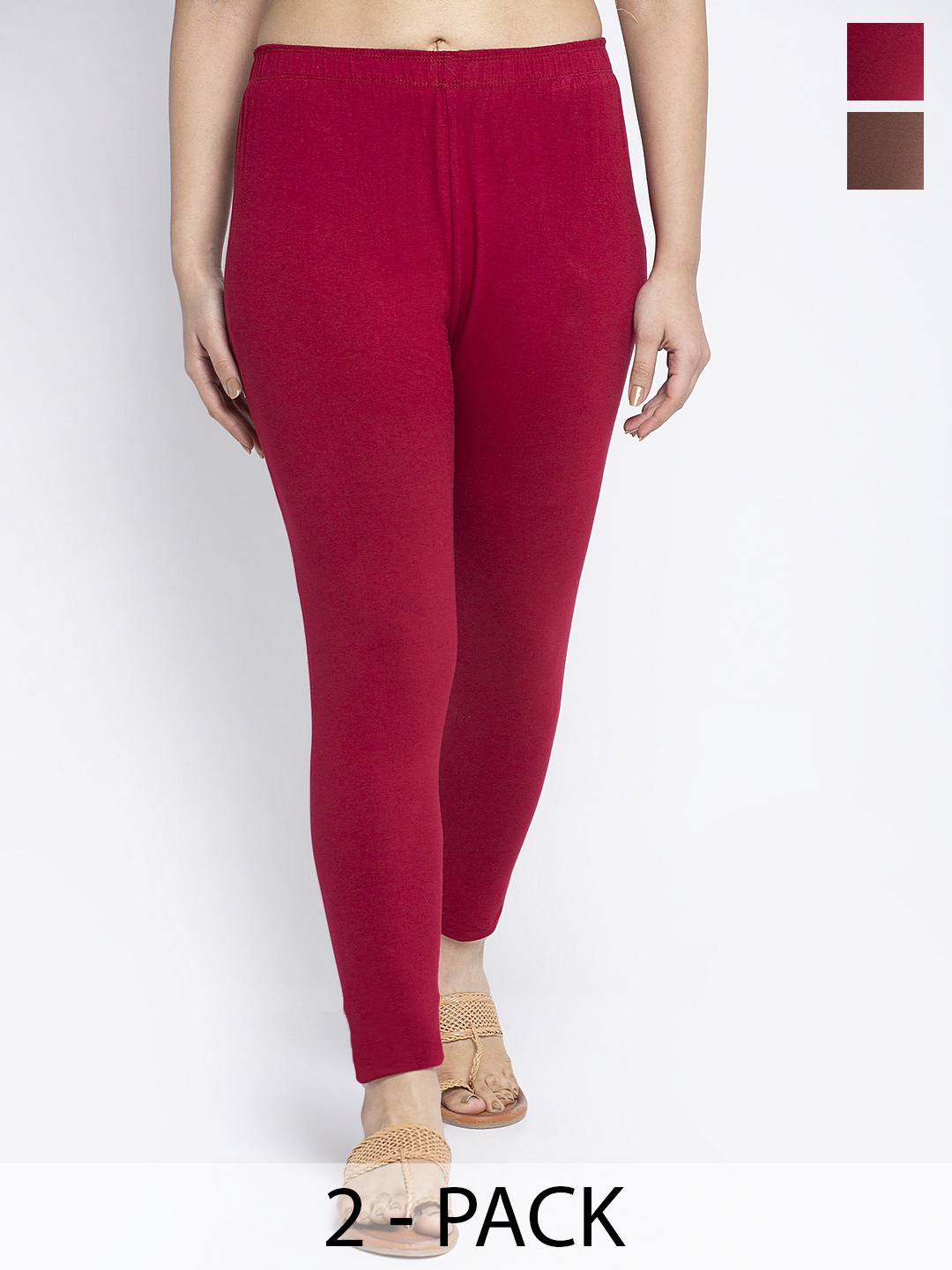

Jinfo Pack Of 2 Ankle-Length Leggings, Maroon