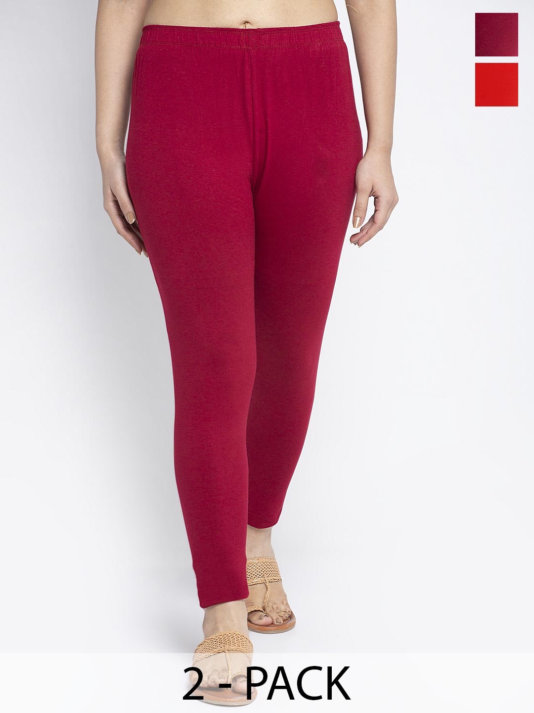 

Jinfo Pack Of 2 Ankle-Length Leggings, Red