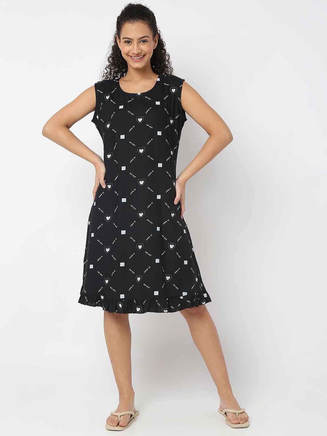 

Smarty Pants Pure Cotton Printed Nightdress, Black