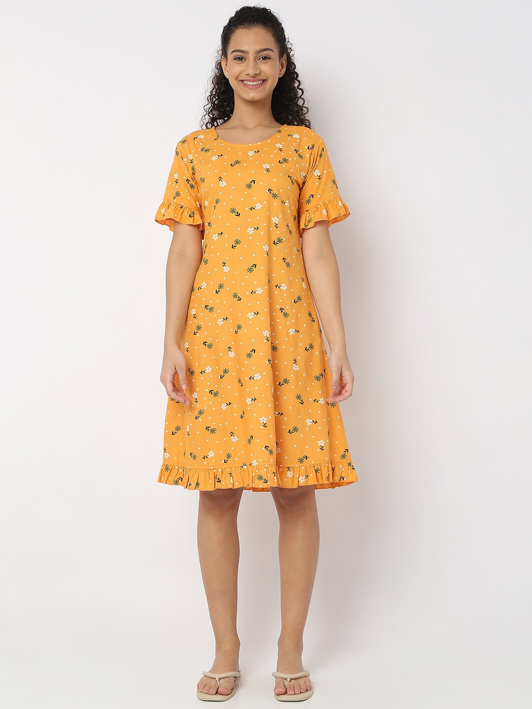 

Smarty Pants Pure Cotton Printed Nightdress, Mustard