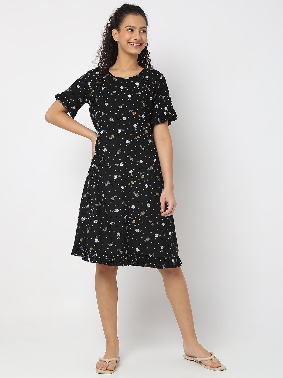 

Smarty Pants Pure Cotton Printed Nightdress, Black