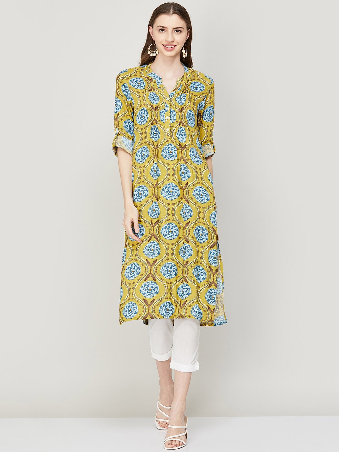 

Melange by Lifestyle Women Floral Printed Kurta, Yellow