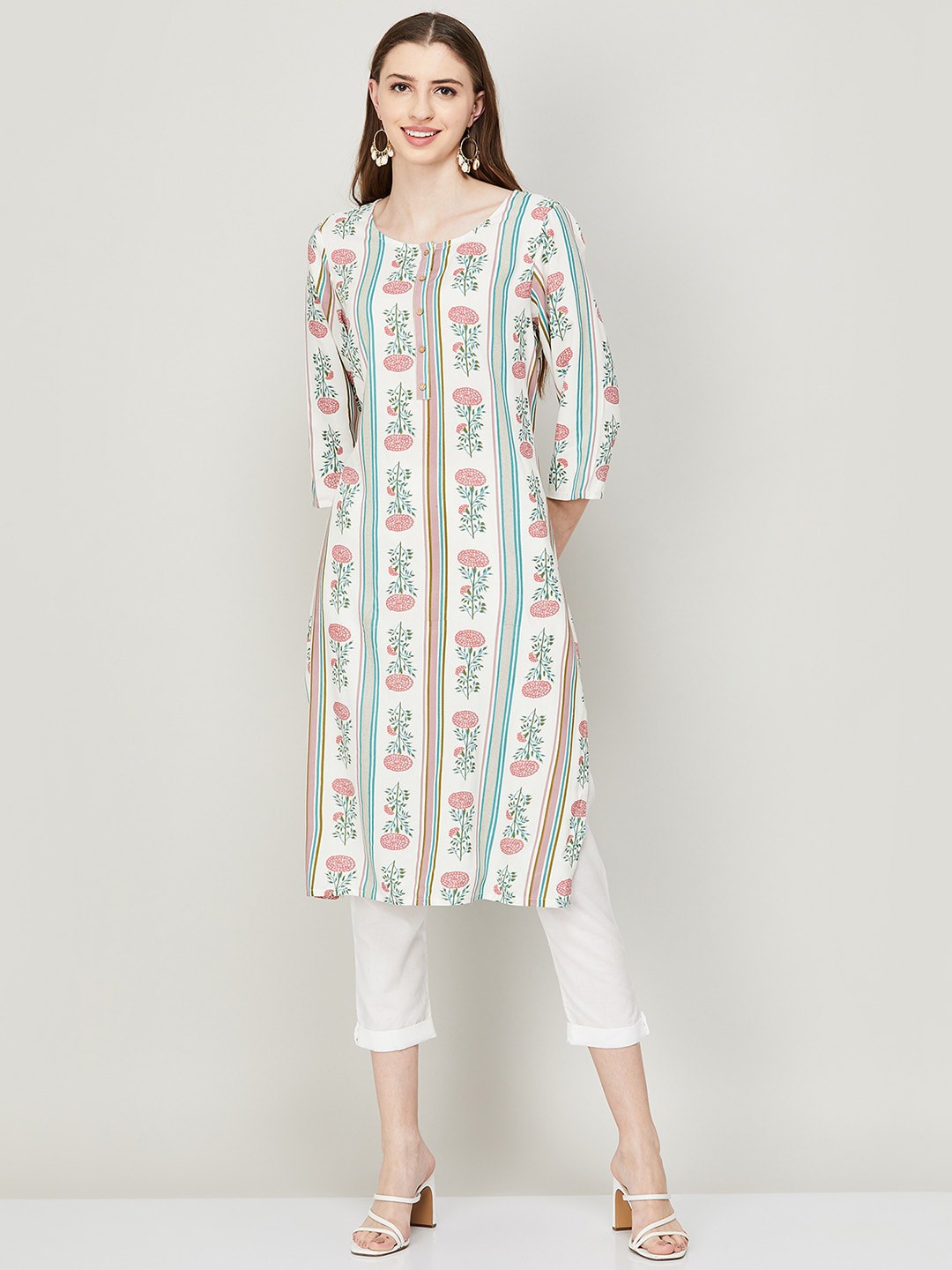 

Melange by Lifestyle Women Floral Printed Floral Kurta, White