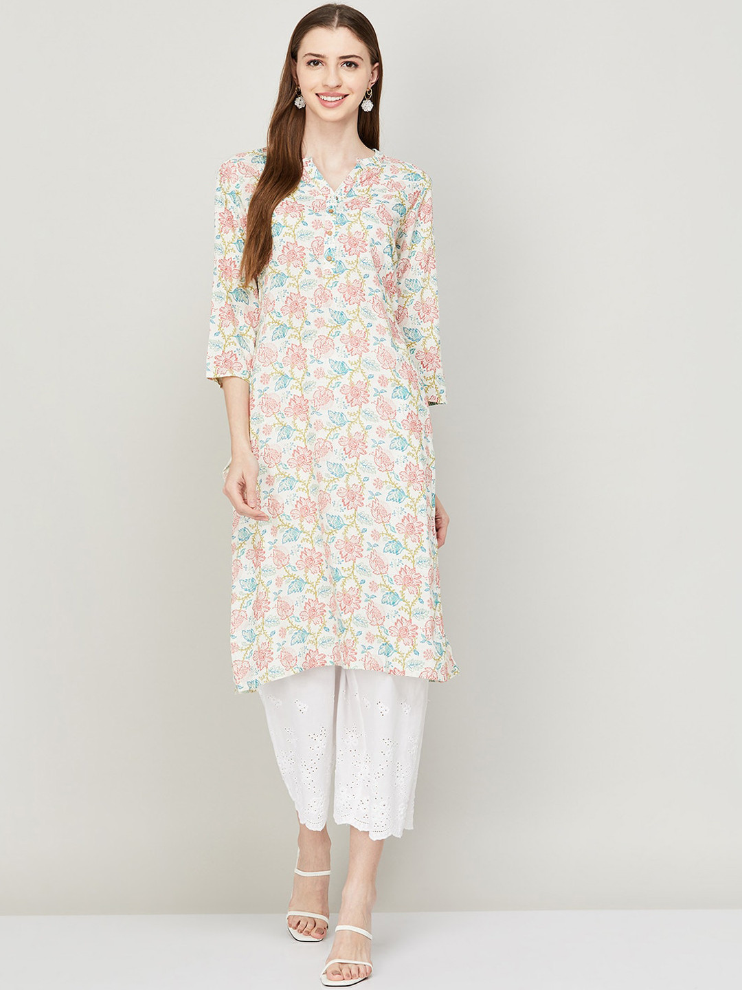 

Melange by Lifestyle Women Floral Printed Floral Kurta, White