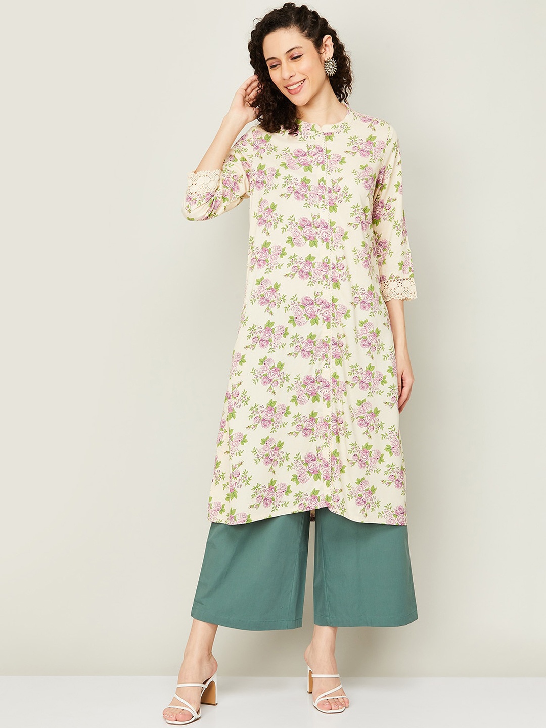 

Melange by Lifestyle Women Floral Printed Kurta, Beige
