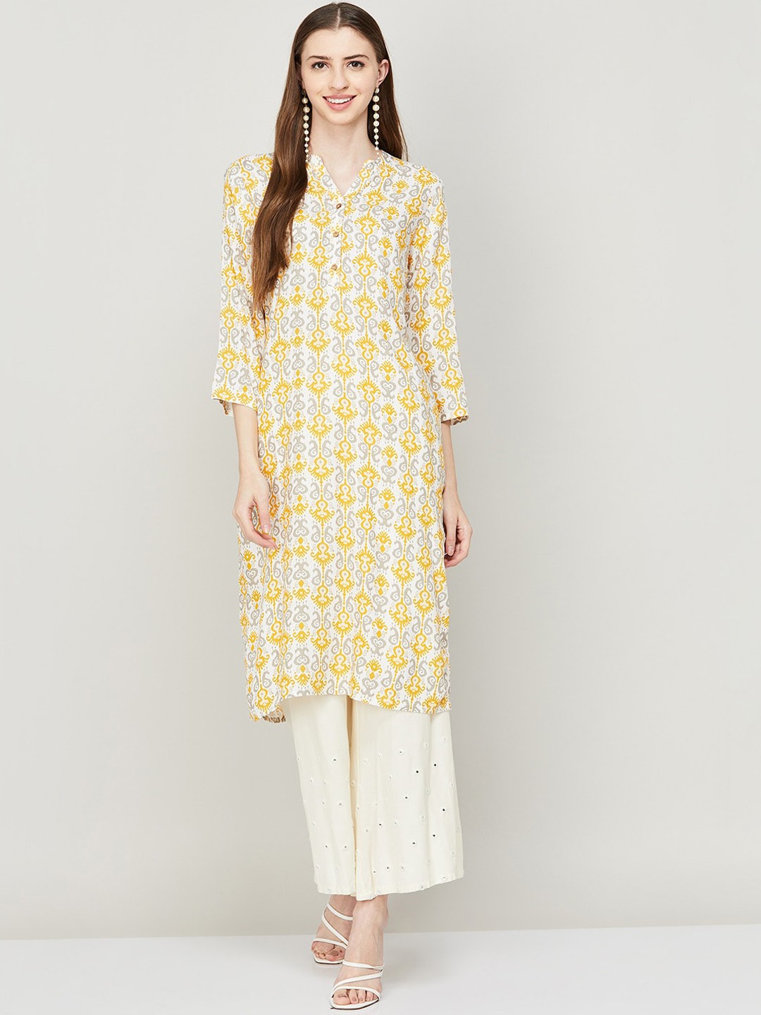 

Melange by Lifestyle Women Floral Printed Indie Prints Kurta, Mustard