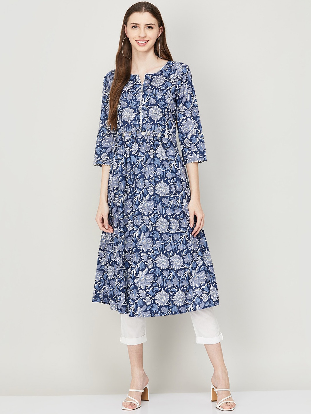 

Melange by Lifestyle Women Blue Printed Anarkali Kurta