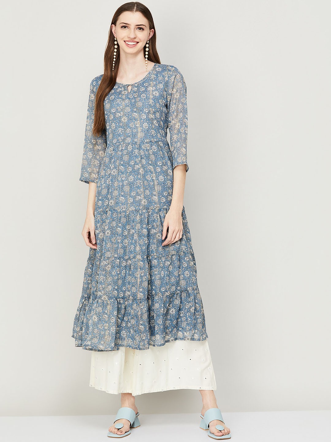 

Melange by Lifestyle Women Floral Printed Kurta, Blue