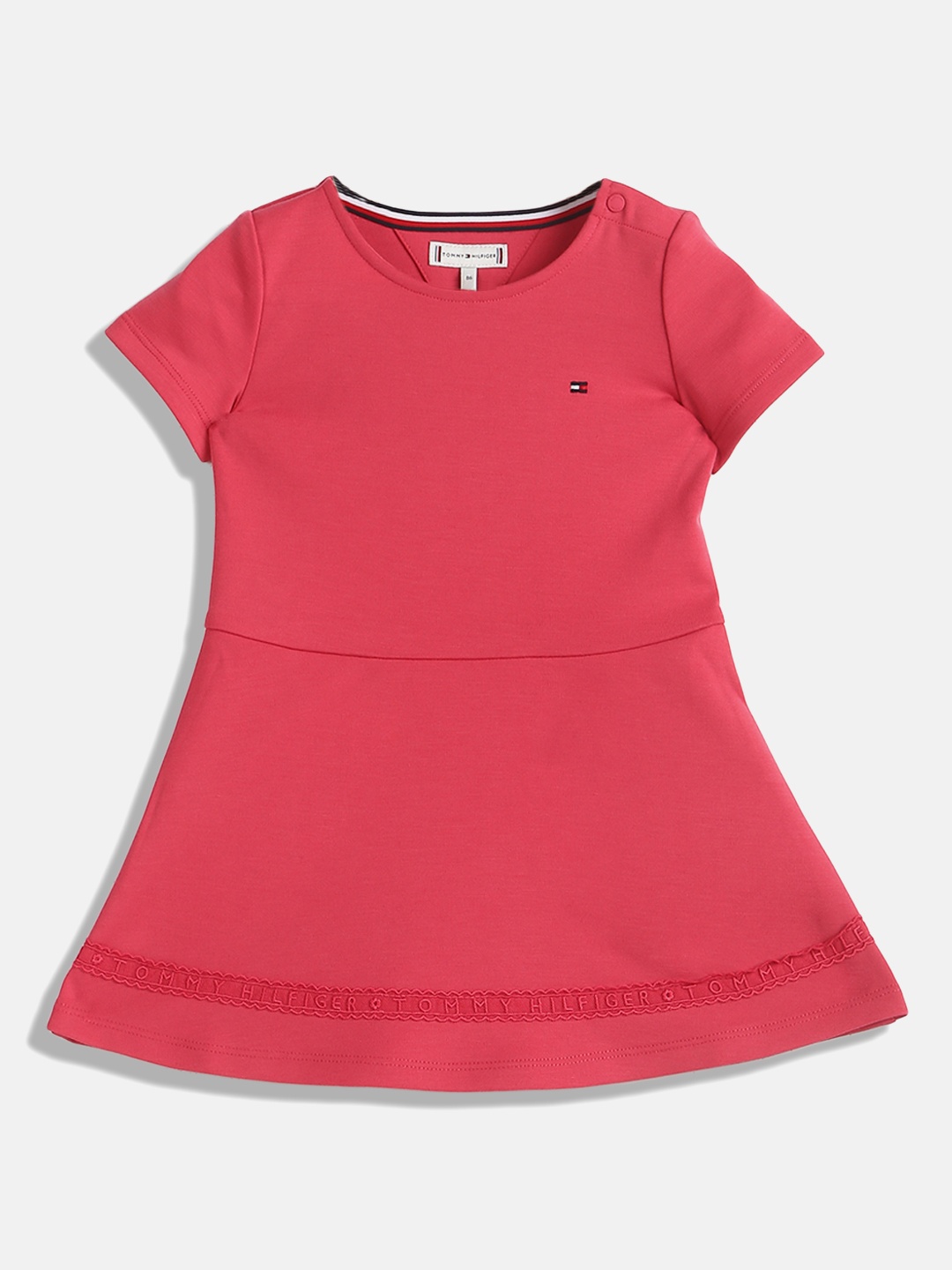 

Tommy Hilfiger Girls Short Sleeves Curved A-Line Dress, Coral