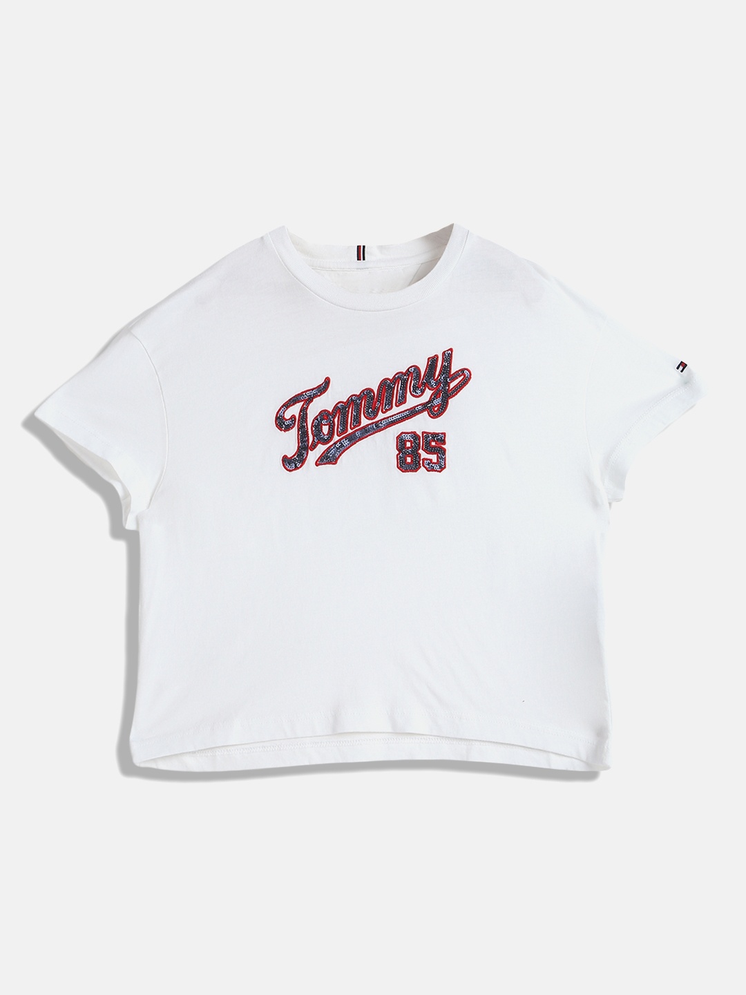 

Tommy Hilfiger Girls Typography Embellished Cotton T-shirt, White