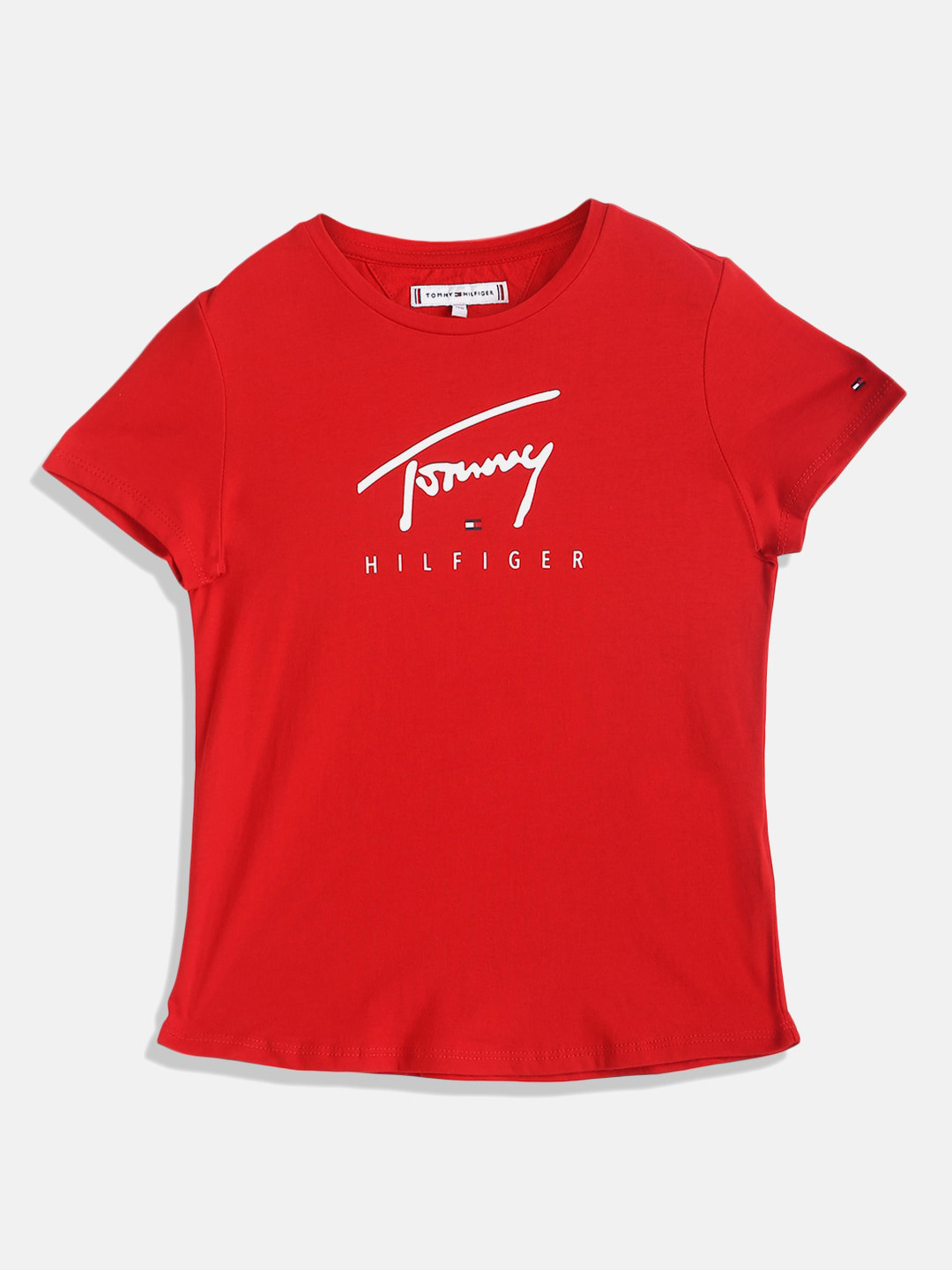 

Tommy Hilfiger Girls Typography Printed Organic Cotton T-shirt, Red