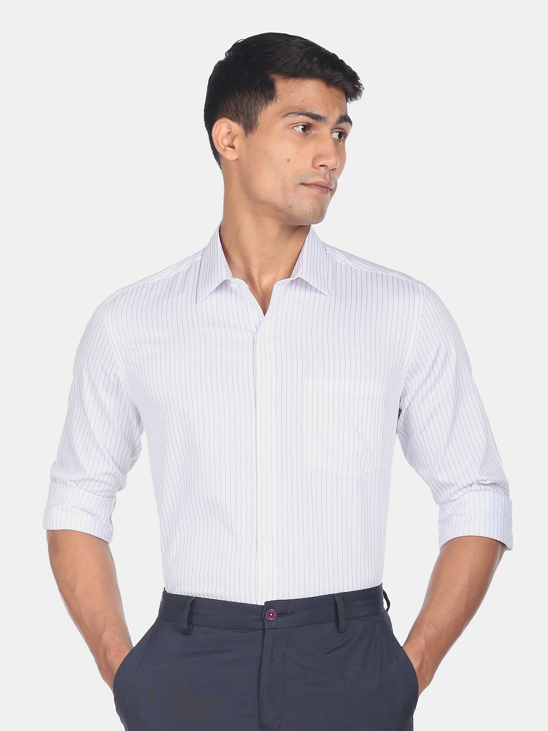 

Arrow Men Auto Press Striped Cotton Formal Shirt, White