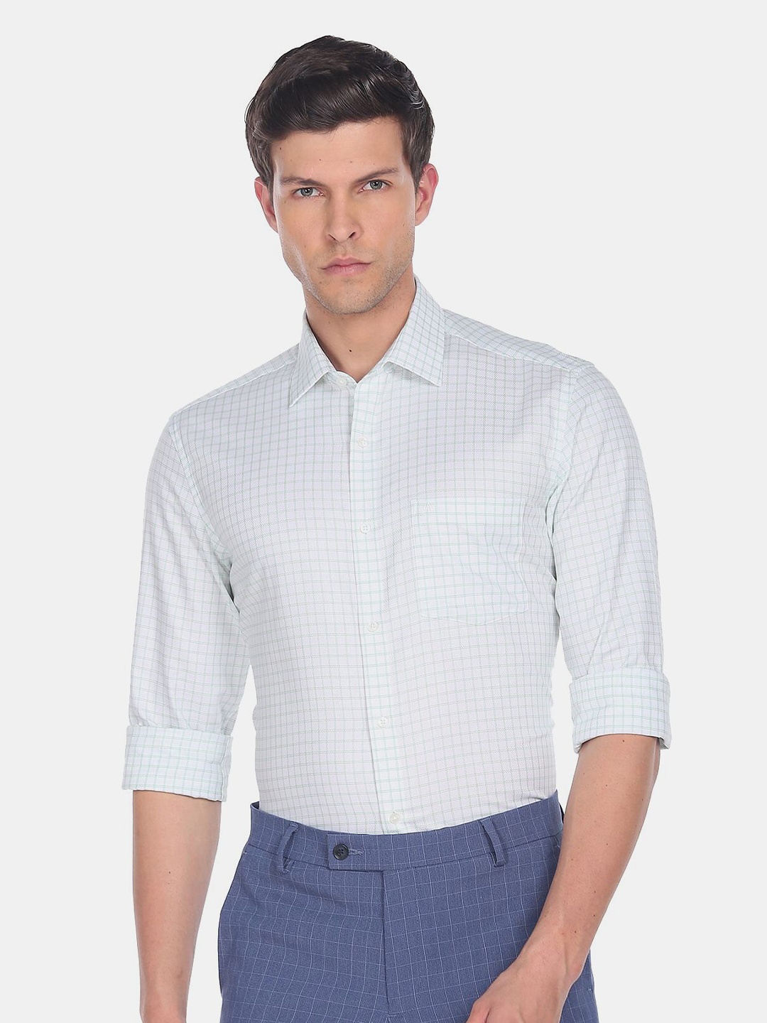 

Arrow Men Slim Fit Checked Formal Cotton Shirt, White