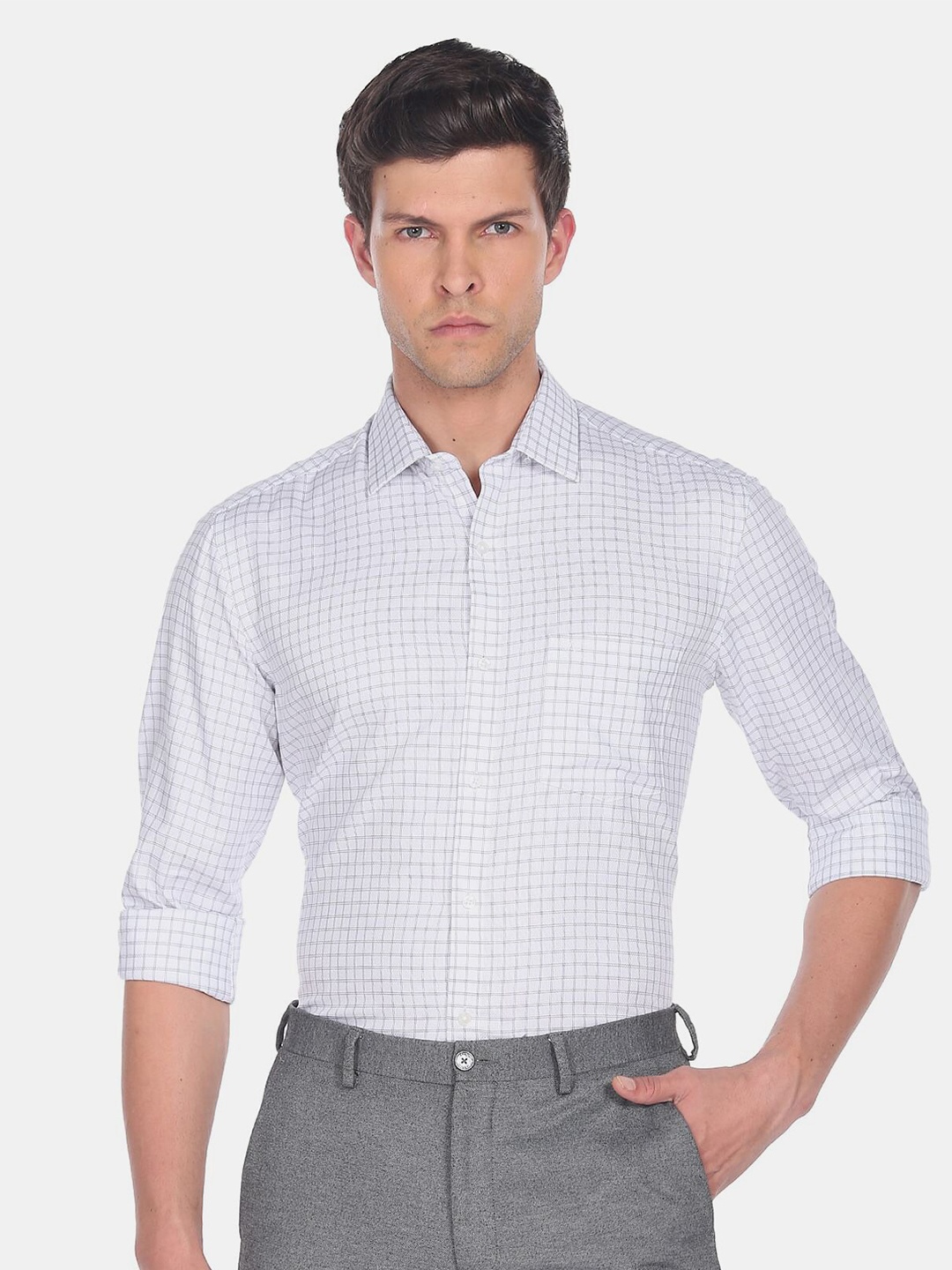 

Arrow Men Slim Fit Checked Formal Cotton Shirt, White