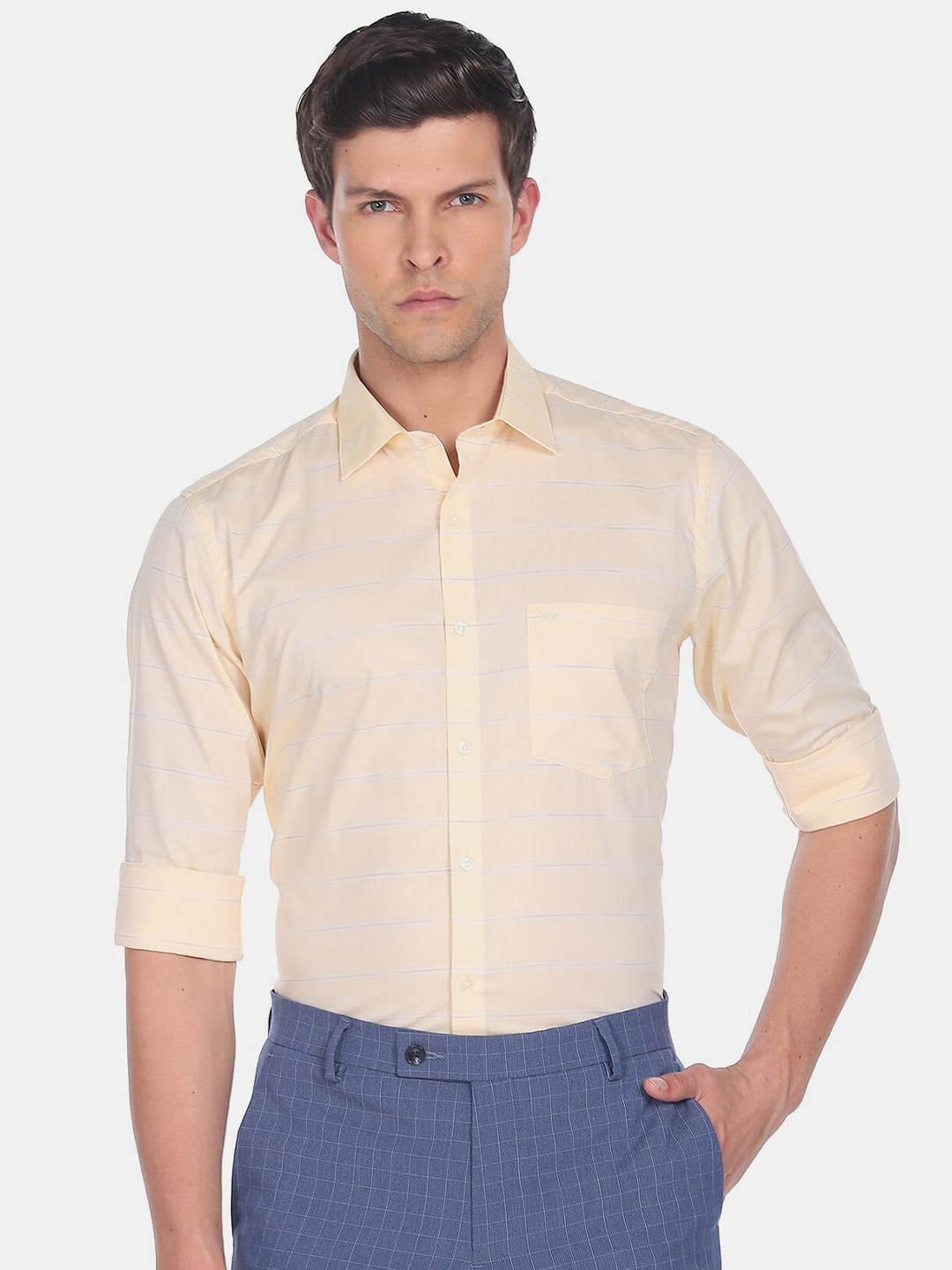 

Arrow Men Horizontal Striped Formal Cotton Shirt, Yellow