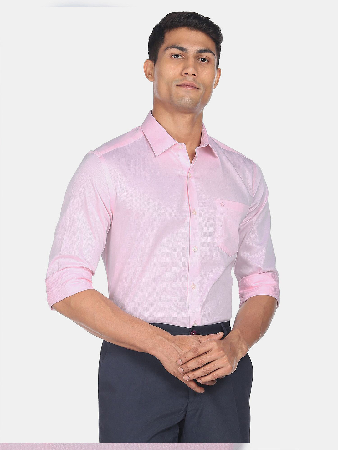 

Arrow Men Slim Fit Auto Press Self Design Formal Pure Cotton Shirt, Pink