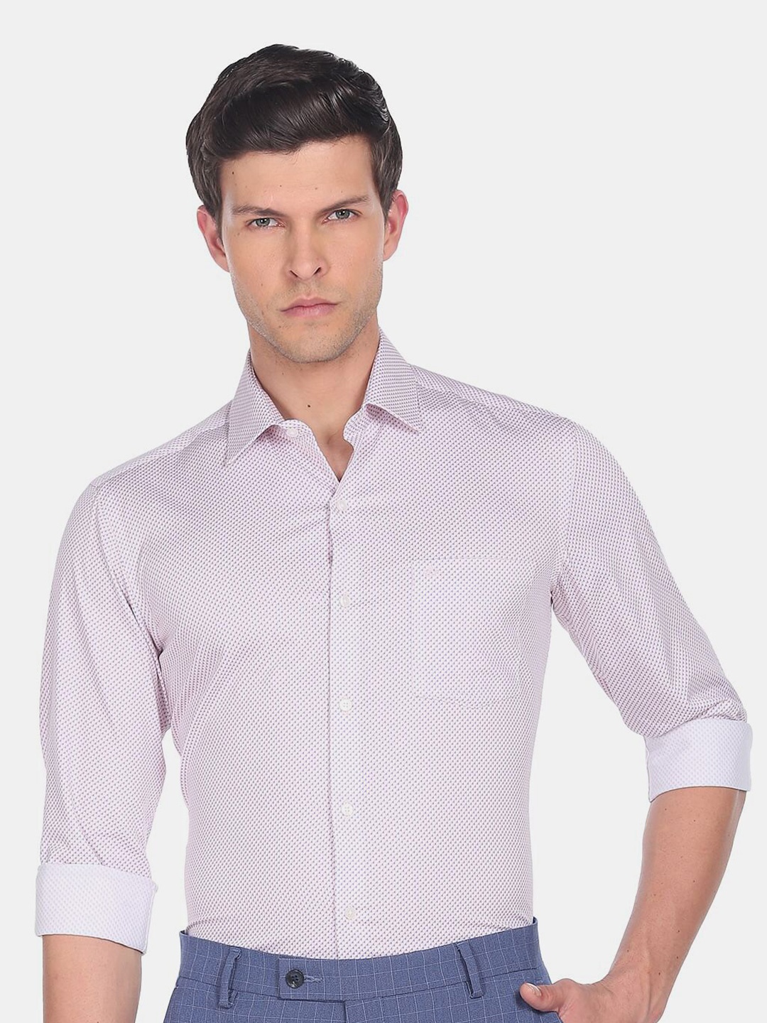 

Arrow Men Slim Fit Printed Formal Pure Cotton Shirt, Pink