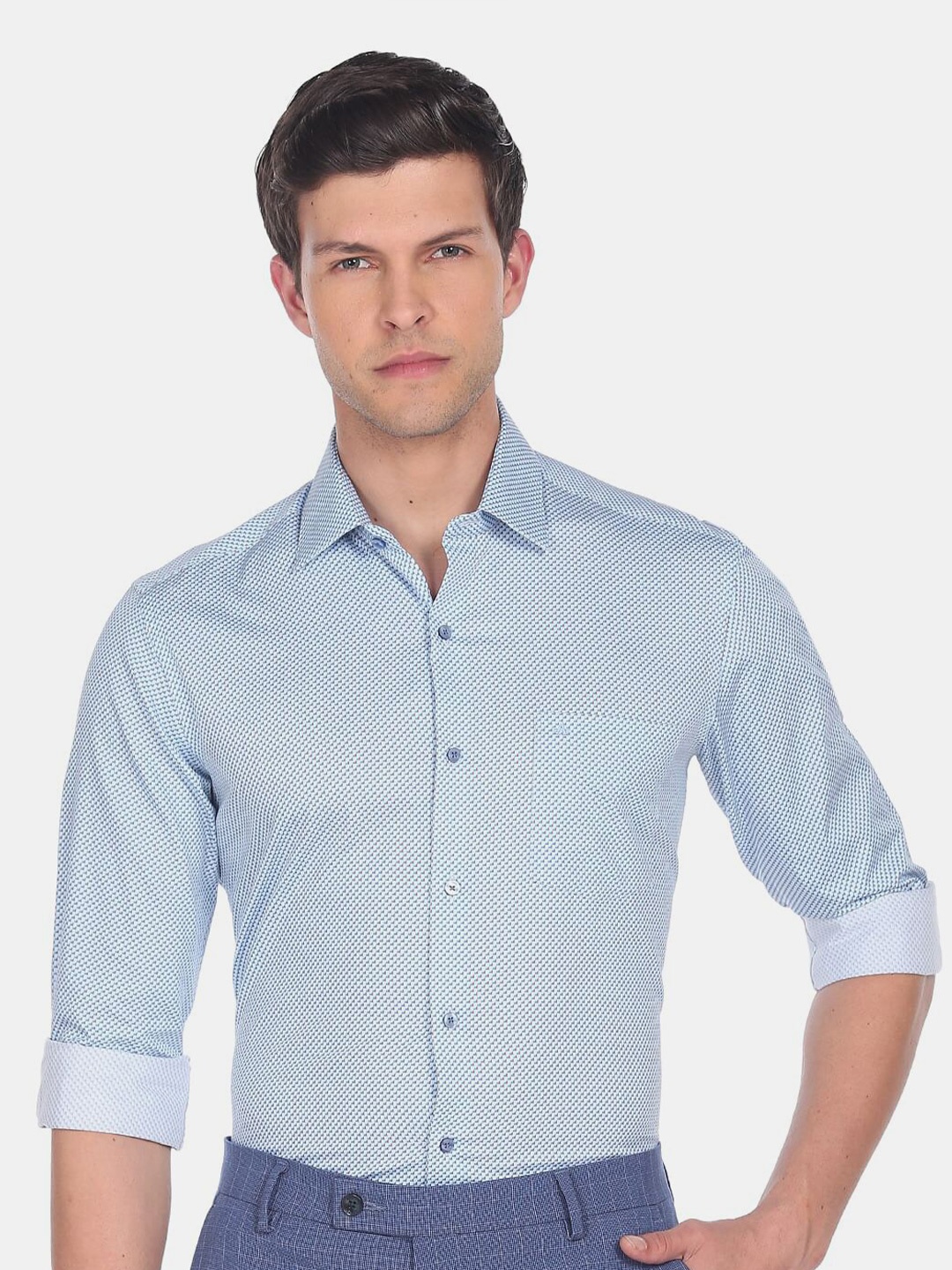 

Arrow Men Slim Fit Printed Pure Cotton Formal Shirt, Blue
