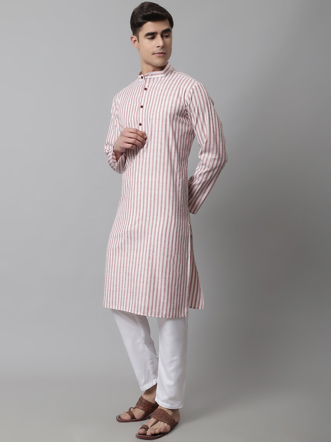 

Jompers Men Striped Printed Pure Cotton Kurta with Pyjamas, White