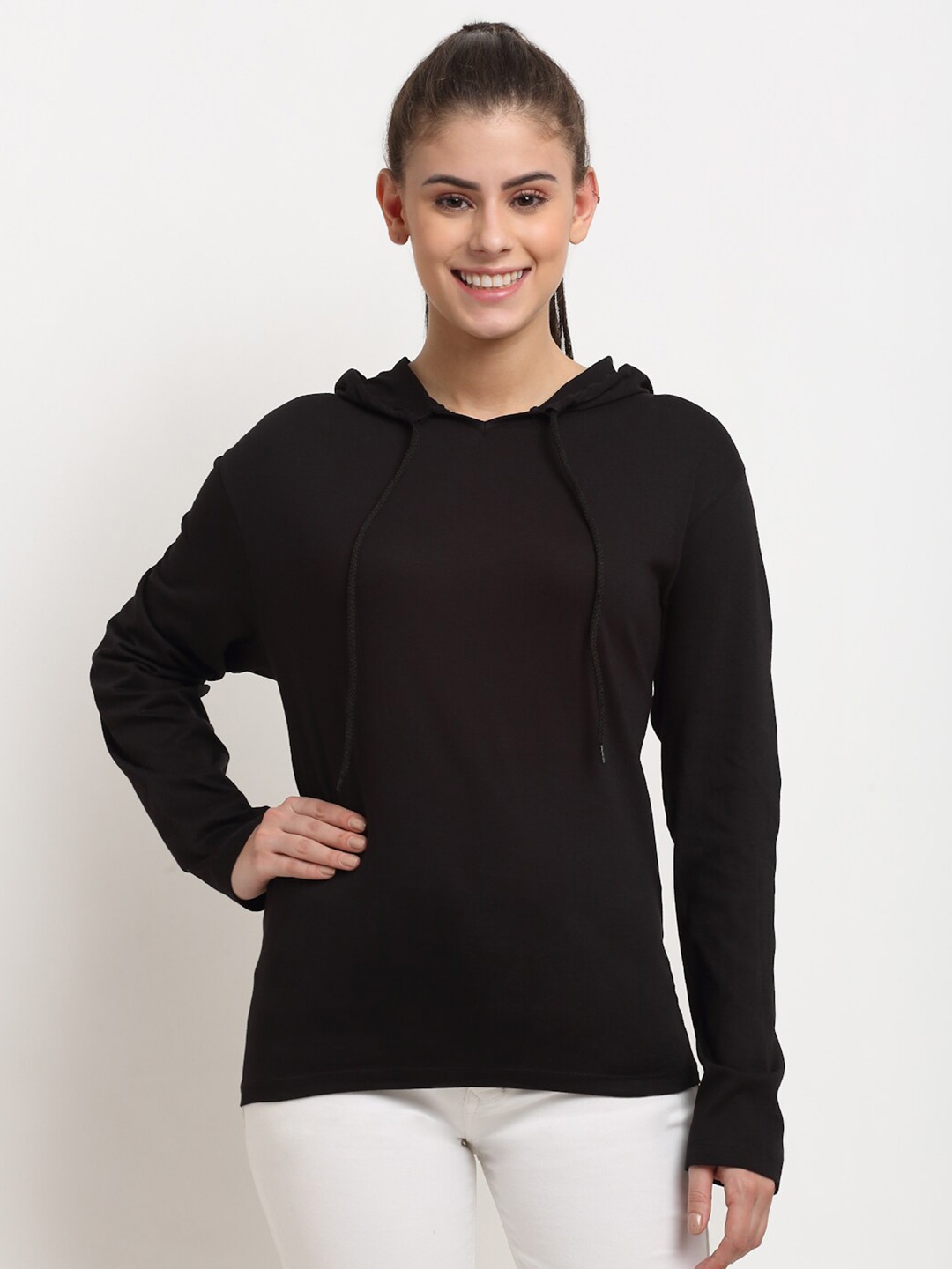 

DOOR74 Women Hooded Cotton Sweatshirt, Black