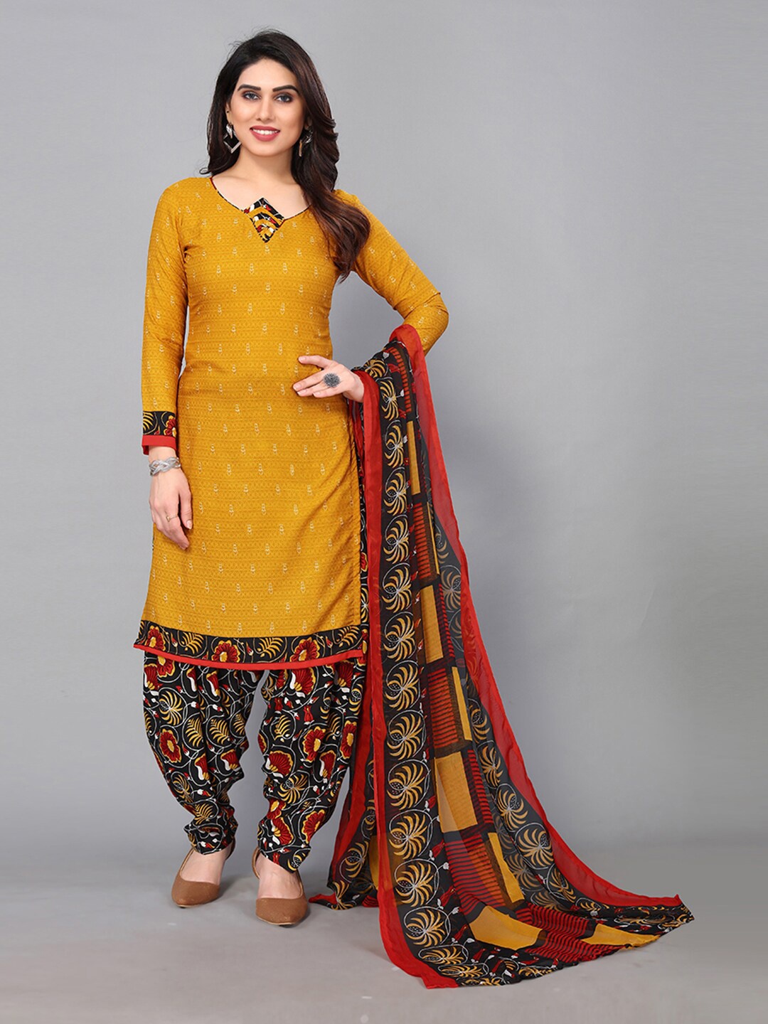 

KALINI Ethnic Printed Unstitched Dress Material, Mustard