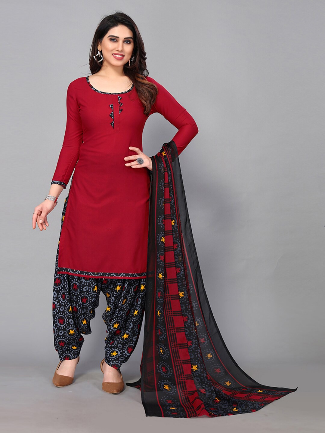 

KALINI Solid Unstitched Dress Material, Red
