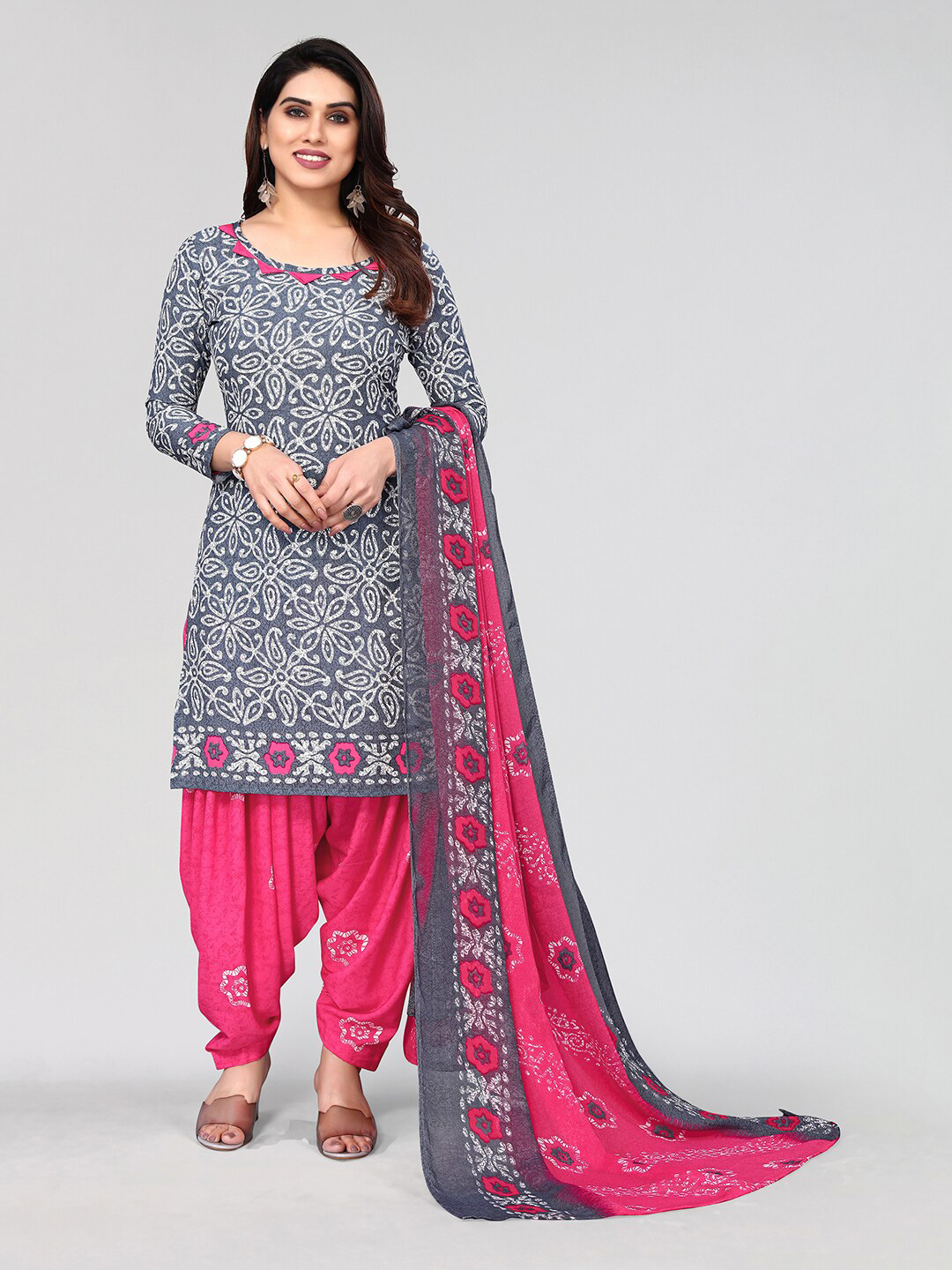 

KALINI Printed Unstitched Dress Material, Grey