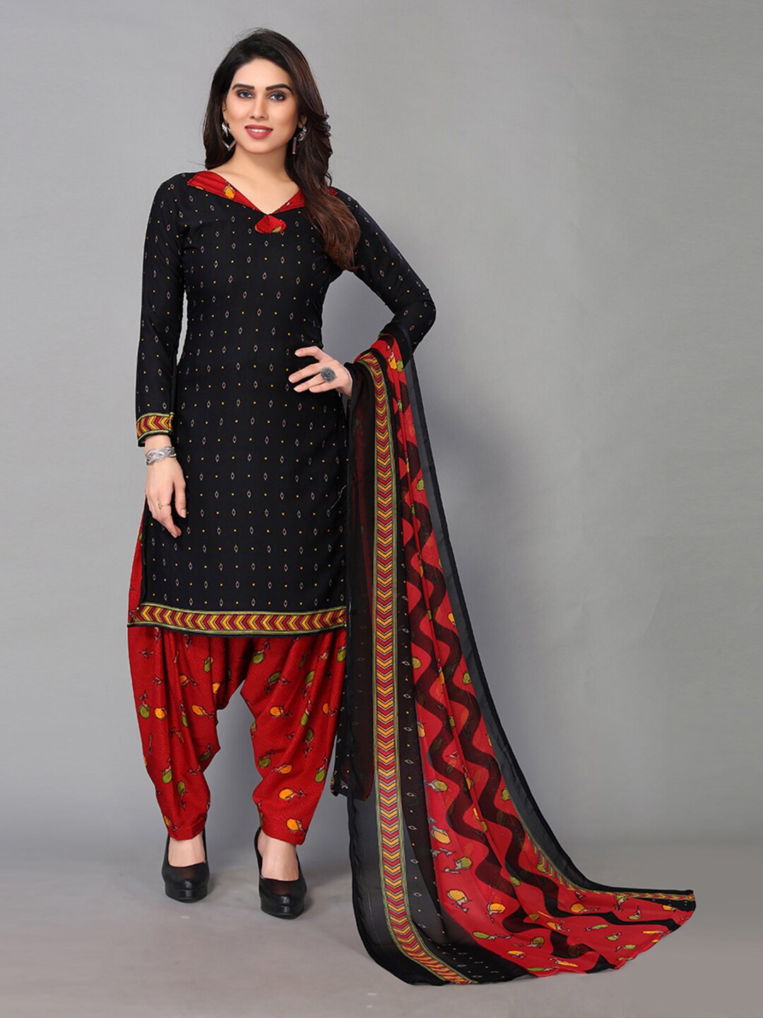

KALINI Printed Unstitched Dress Material, Black