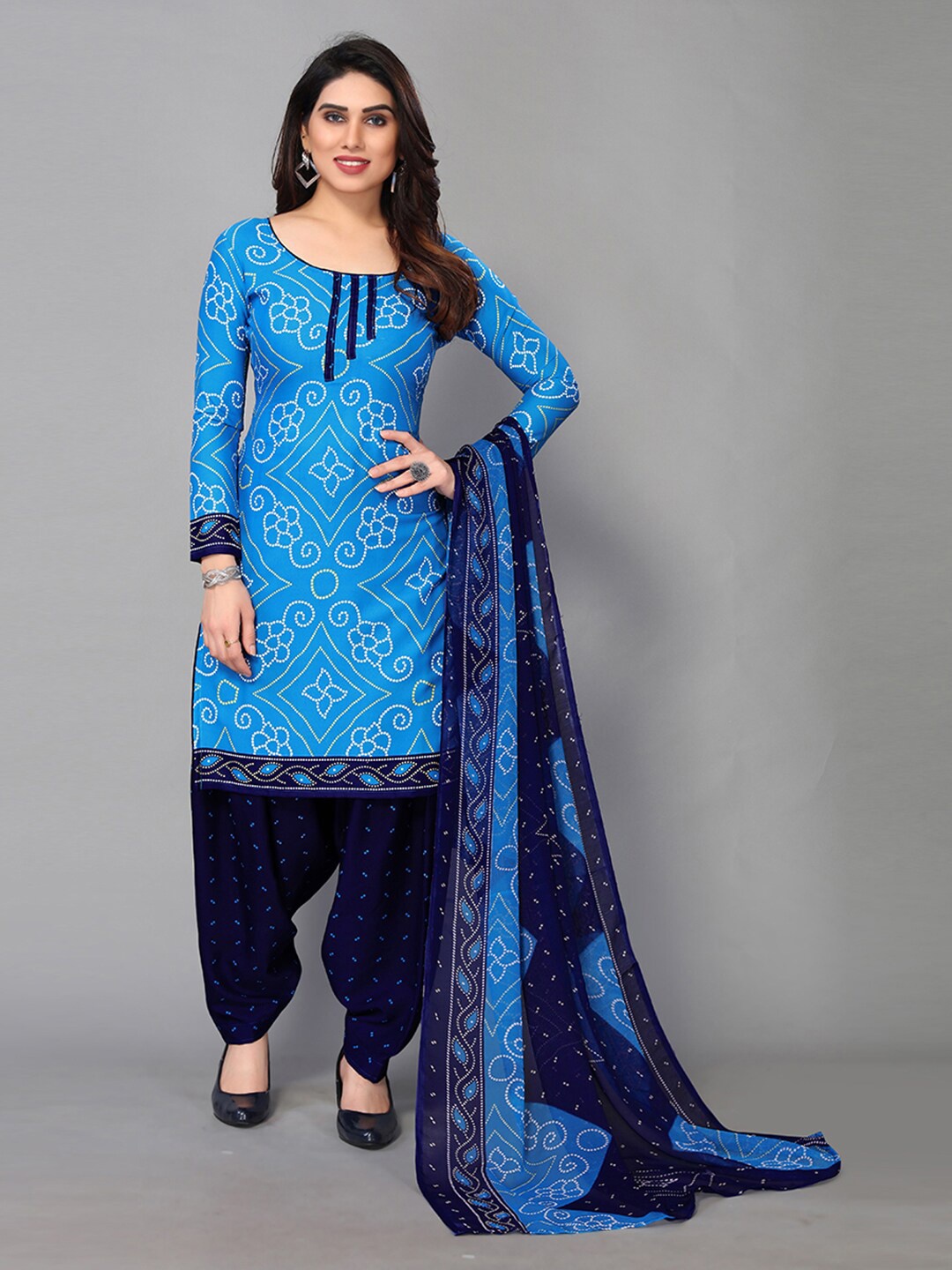 

KALINI Printed Unstitched Dress Material, Blue