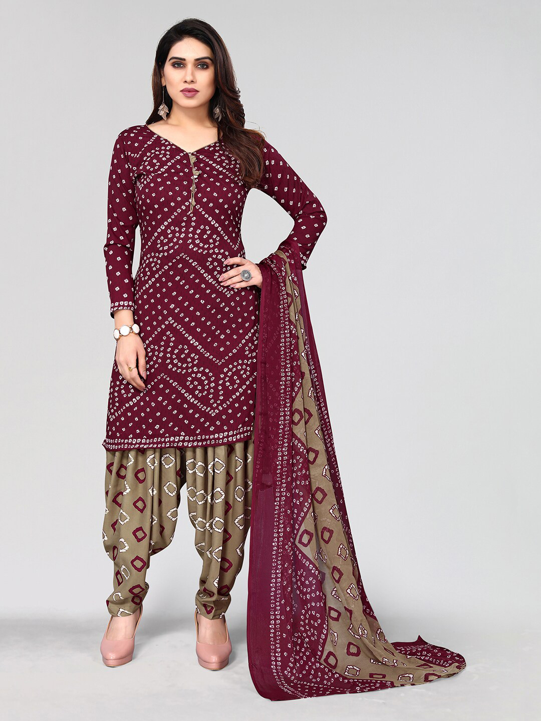 

KALINI Printed Unstitched Dress Material, Maroon