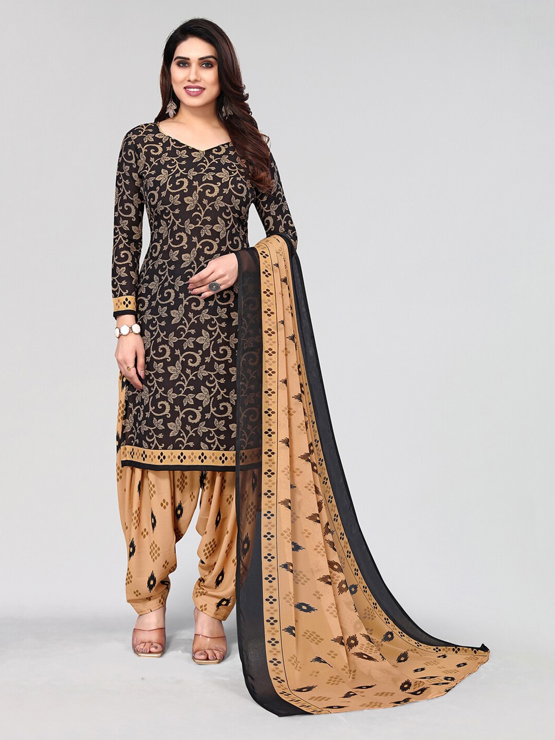 

KALINI Printed Unstitched Dress Material, Black