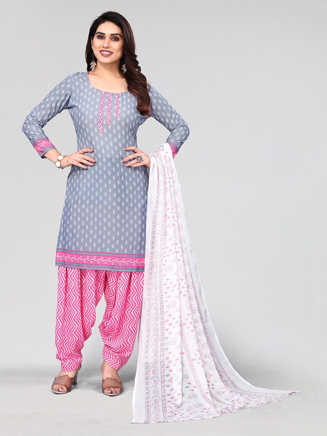 

KALINI Printed Unstitched Dress Material, Grey