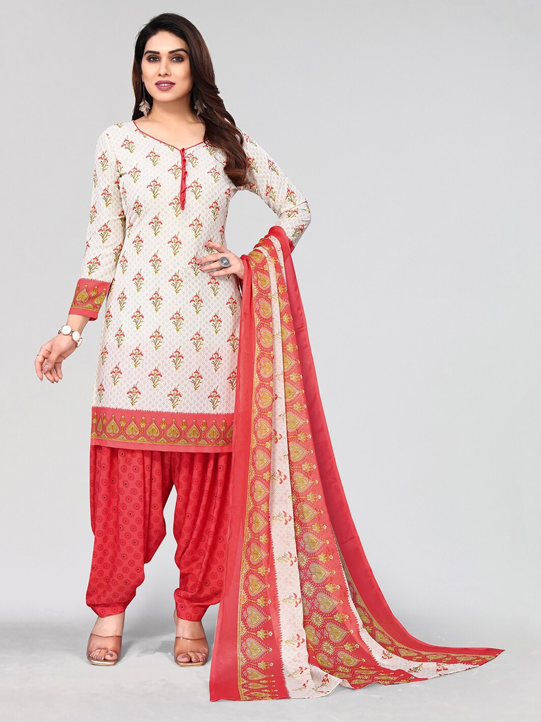 

KALINI Printed Unstitched Dress Material, Off white