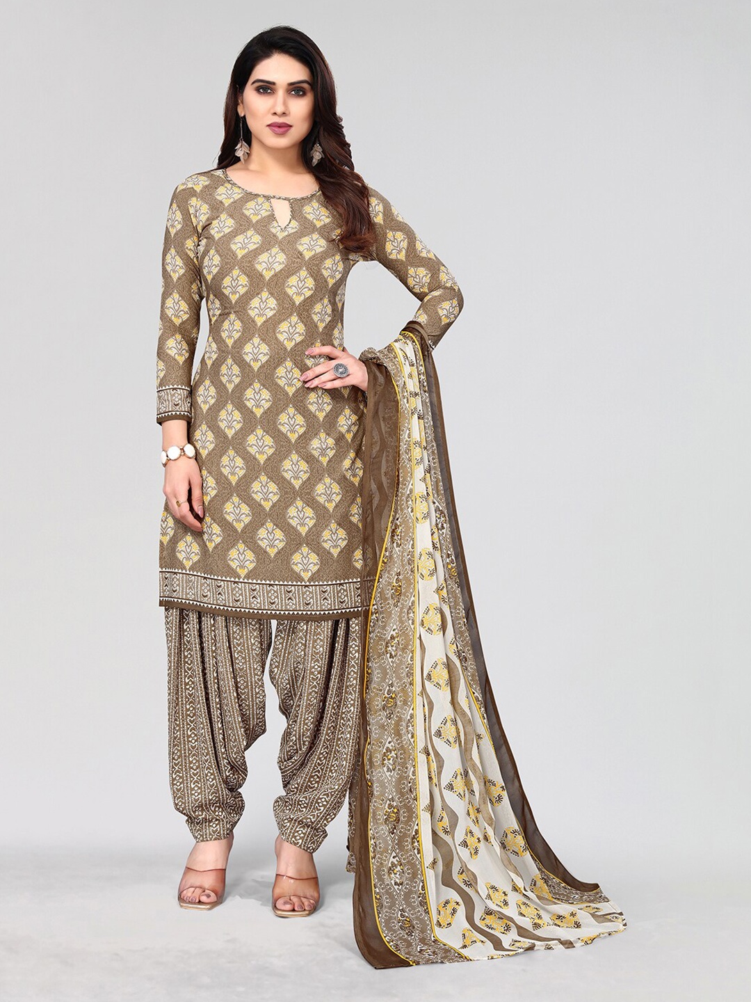 

KALINI Printed Unstitched Dress Material, Beige