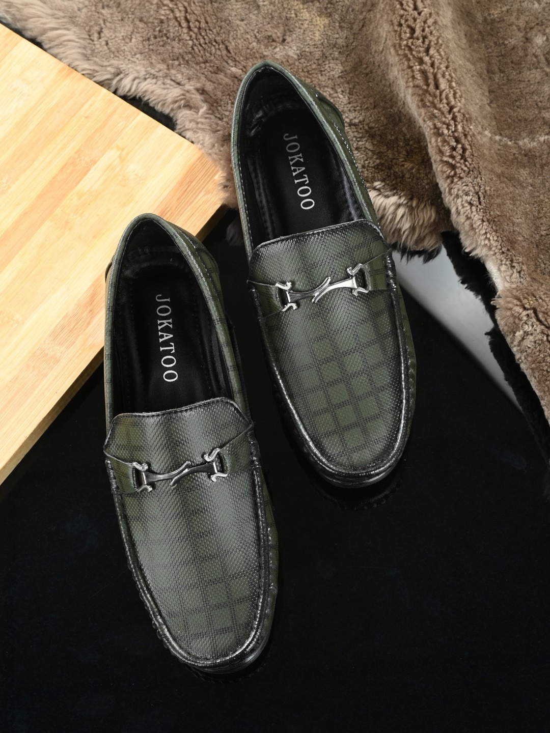 

JOKATOO Men Printed Horsebit Loafers, Olive