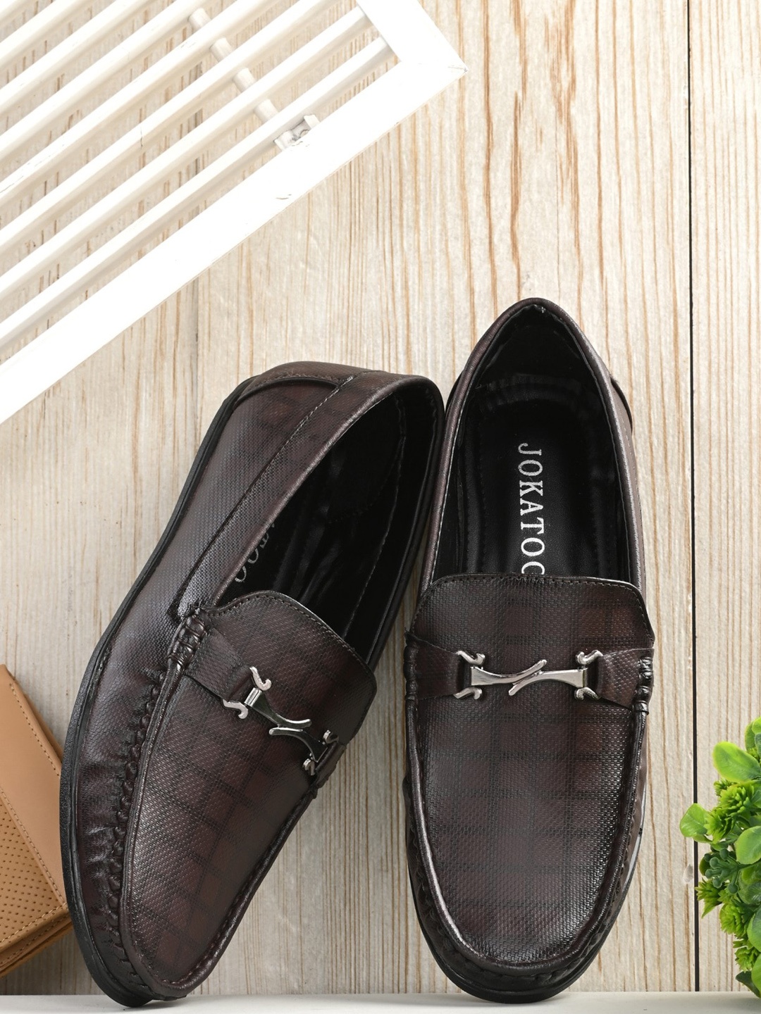 

JOKATOO Men Printed Horsebit Loafers, Brown