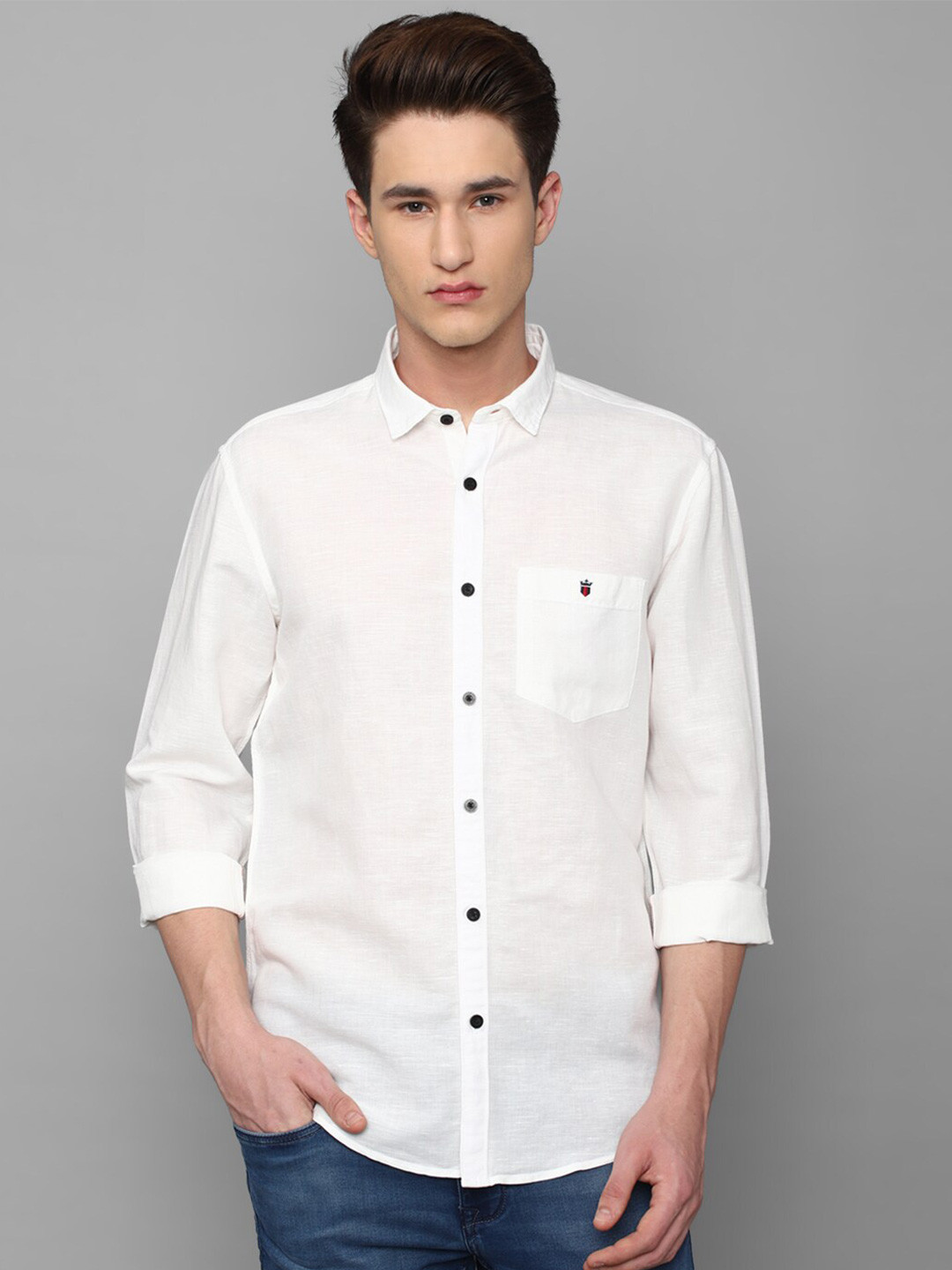 

Louis Philippe Jeans Men Slim Fit Casual Linen Shirt, White