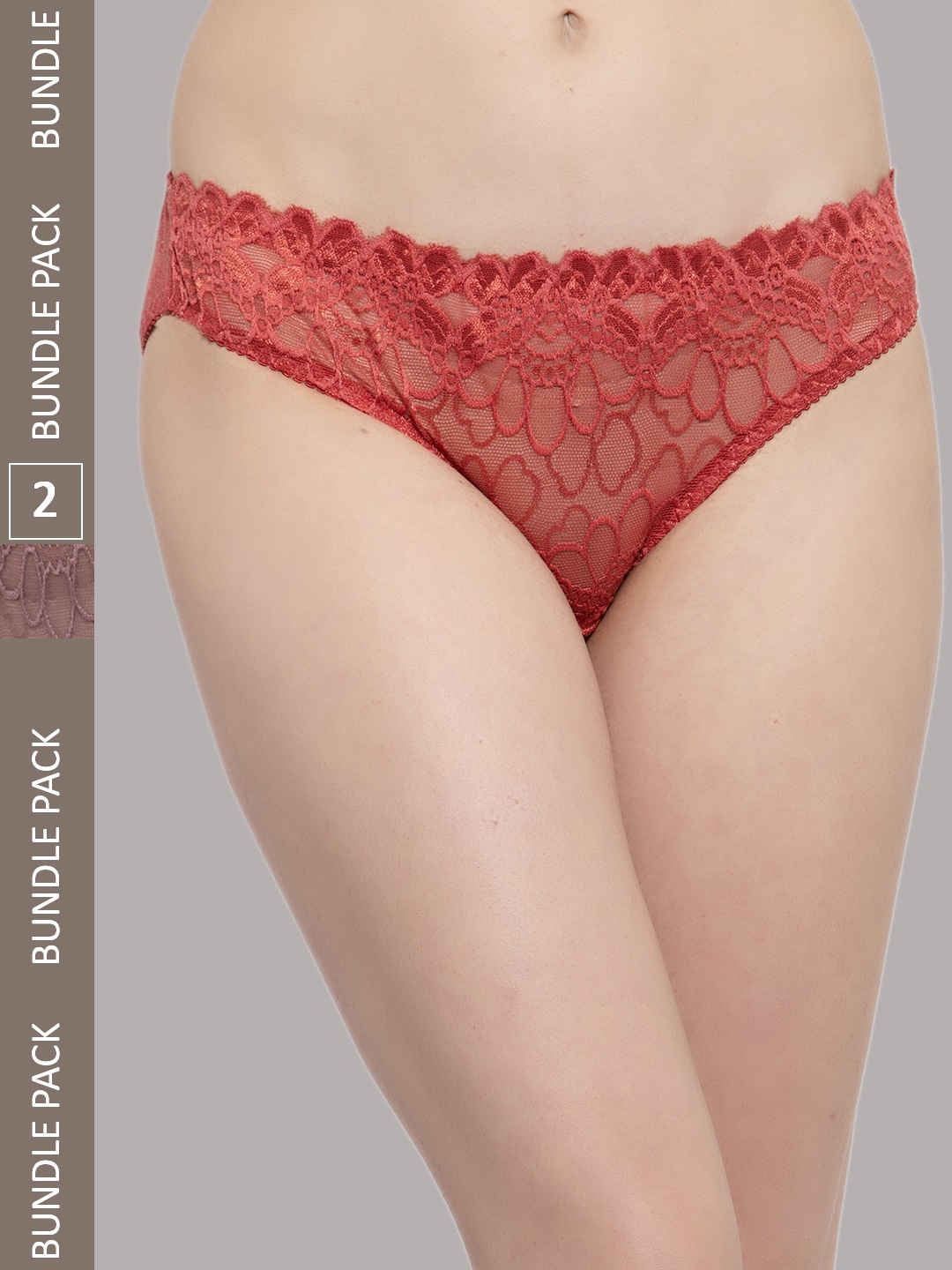 

PrettyCat Women Pack Of 2 Self Designed Cotton Briefs, Rust