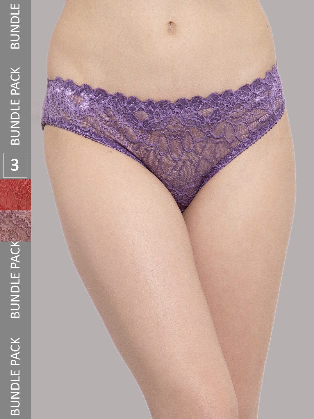 

PrettyCat Women Pack Of 3 Lace Detailing Cotton Bikini Briefs, Rust