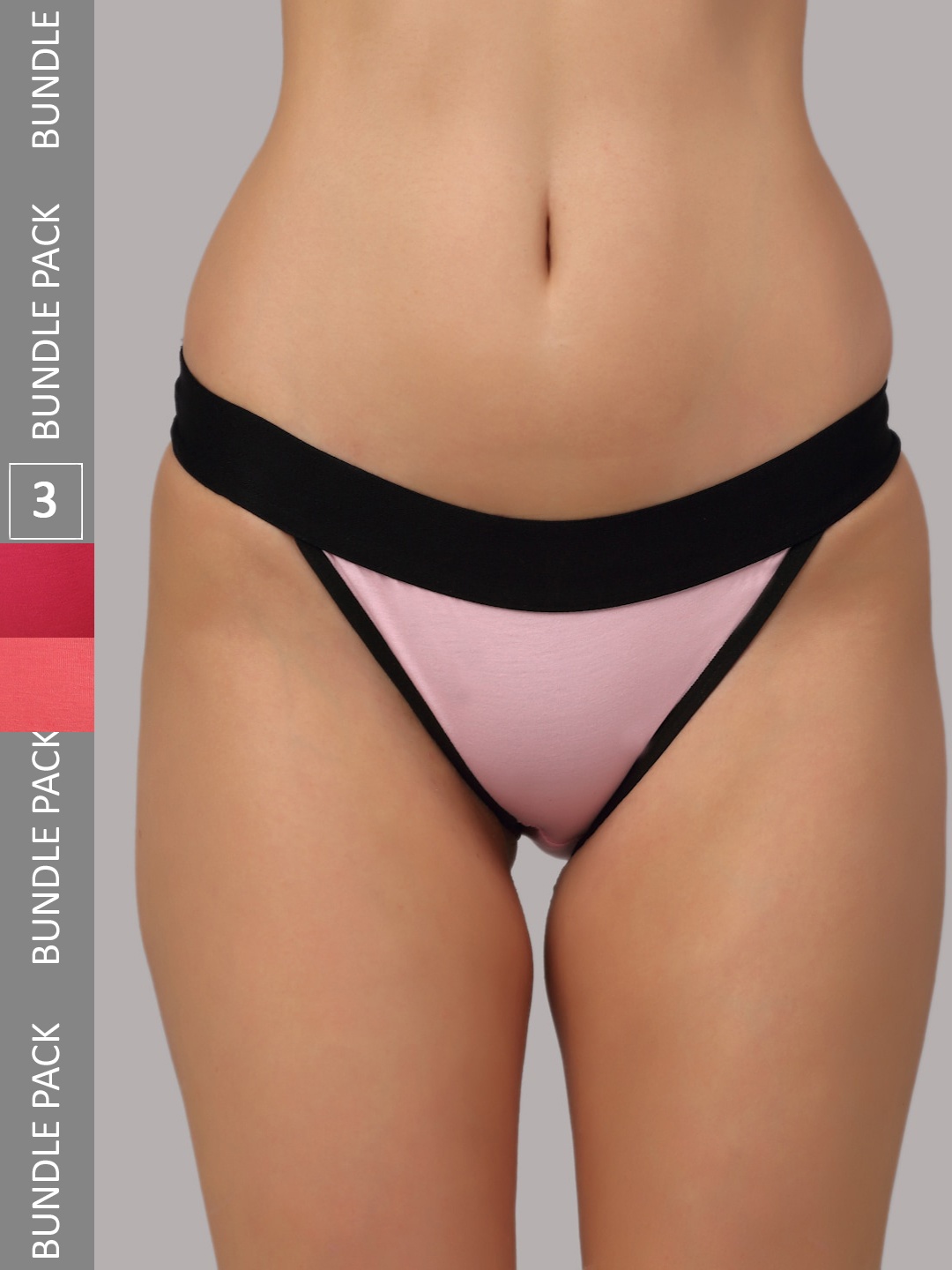 

PrettyCat Women Pack Of 3 Colourblocked Low Rise Thong Briefs, Pink