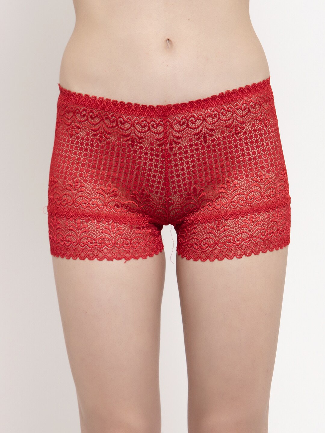 

PrettyCat Women Self-Design Lace Boy Shorts Briefs, Red