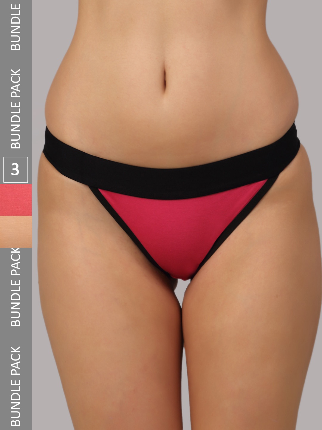 

PrettyCat Women Pack Of 3 Colourblocked Bikini Briefs, Peach