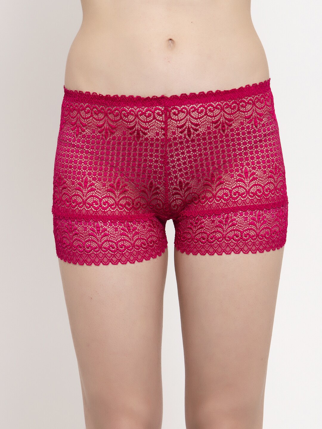 

PrettyCat Women Self-Design Lace Boy Shorts Briefs, Pink