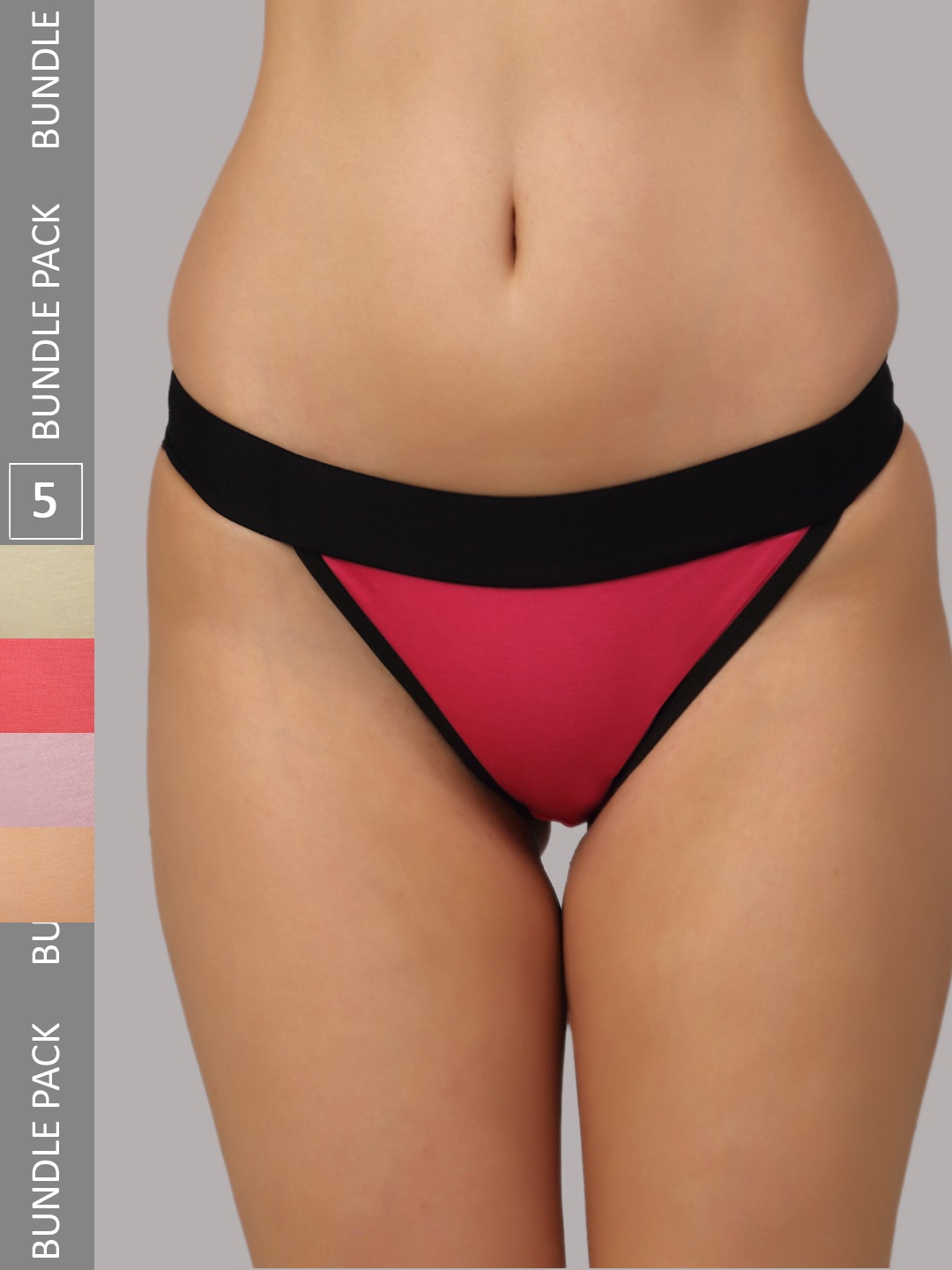 

PrettyCat Women Pack Of 5 Colourblocked Thongs Briefs, Black