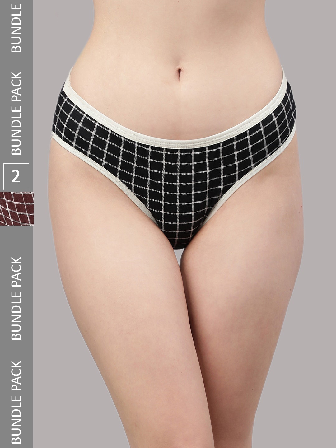 

PrettyCat Women Pack Of 2 Checked Bikini Briefs, Black