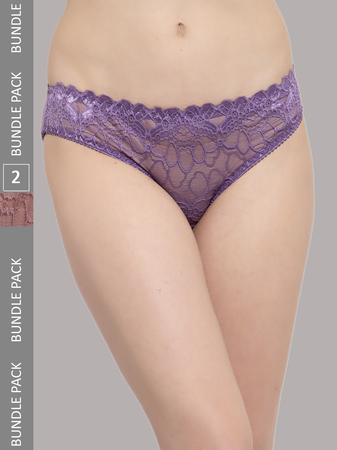

PrettyCat Women Pack Of 2 Lace Cotton Bikini Briefs, Purple