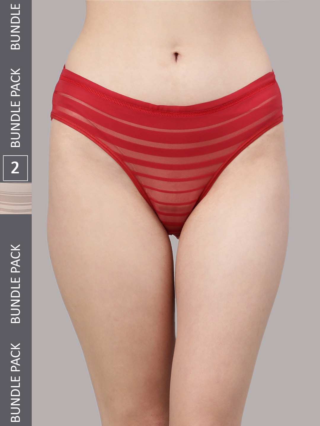 PrettyCat Women Pack Of 2 Seamless Bikini Briefs, Red