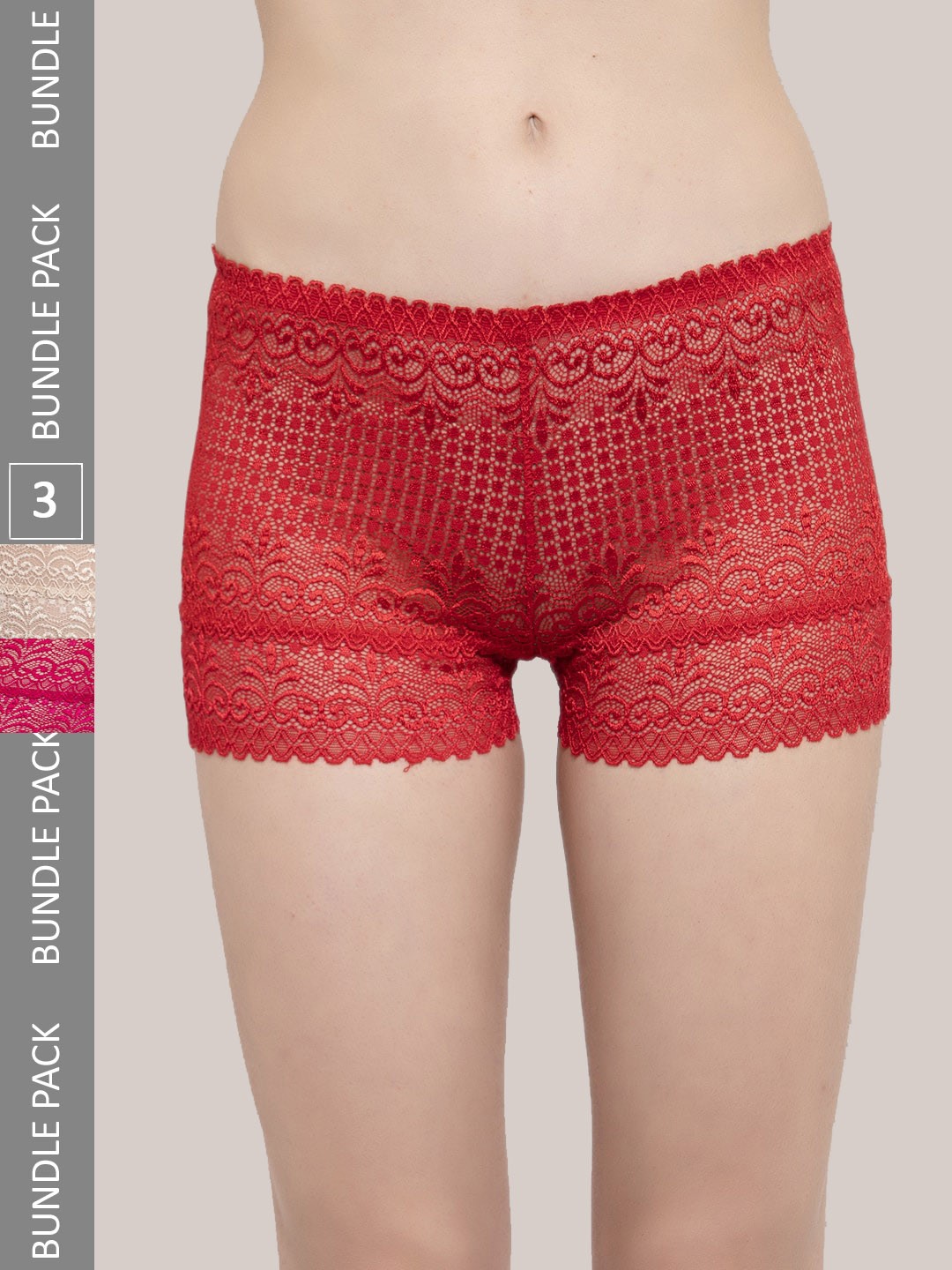 

PrettyCat Women Pack Of 3 Self-Design Boy Shorts, Red