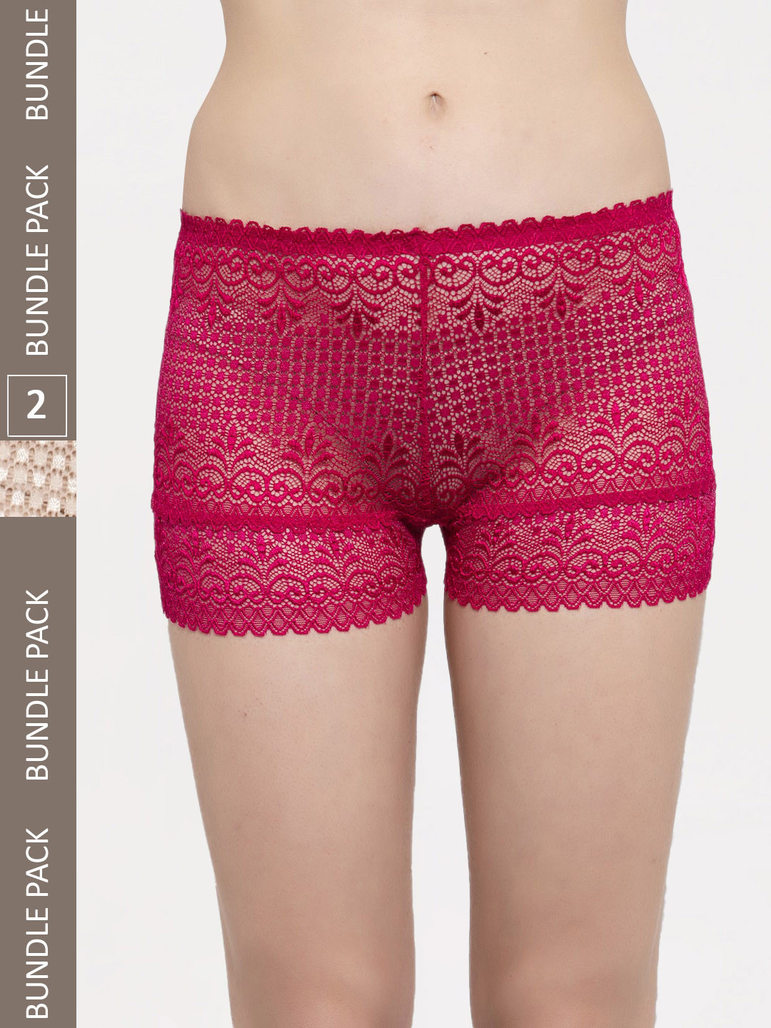 

PrettyCat Women Pack Of 2 Self-Design Boy Shorts, Pink