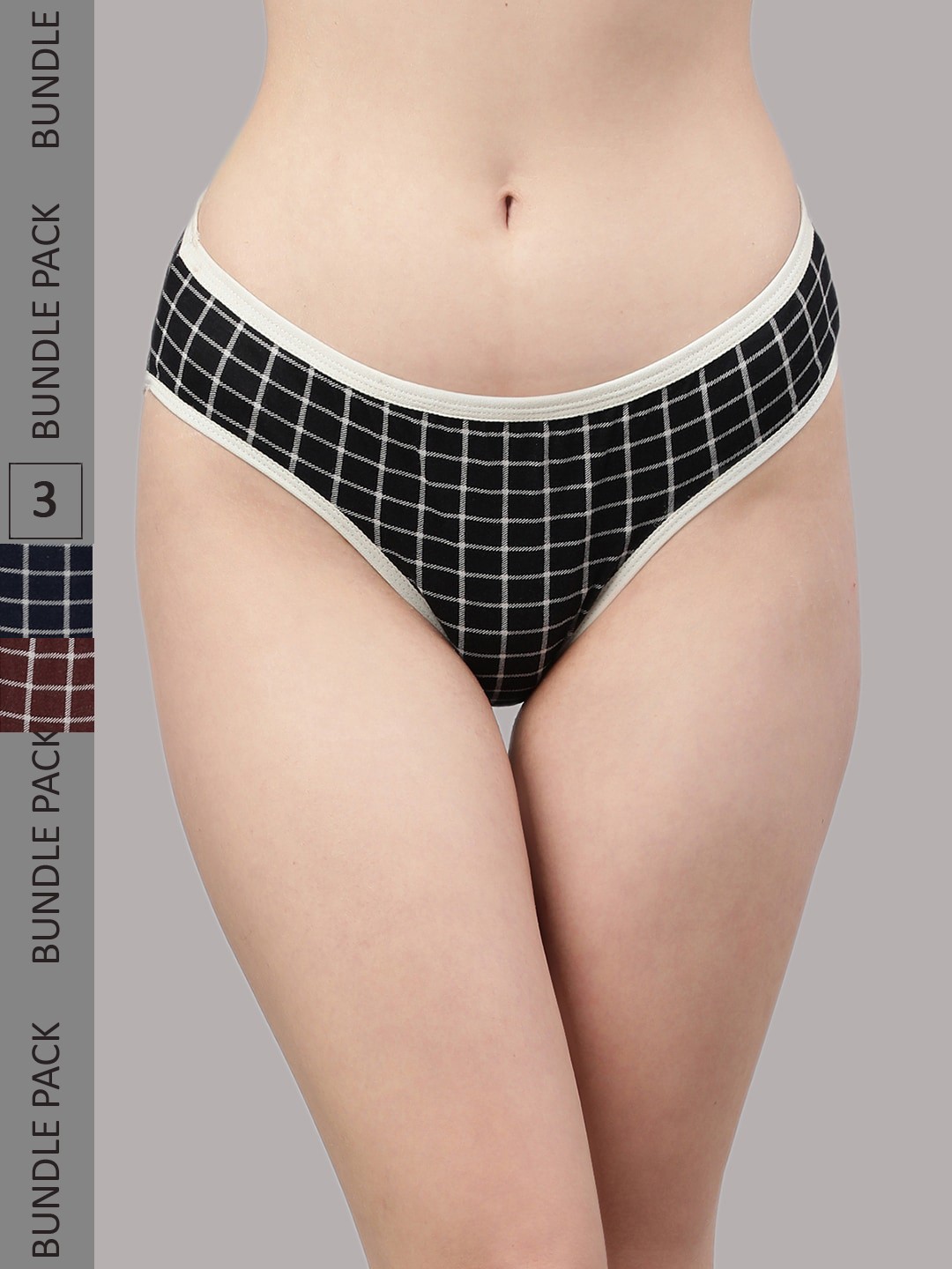

PrettyCat Women Pack Of 3 Striped Cotton Briefs, Black